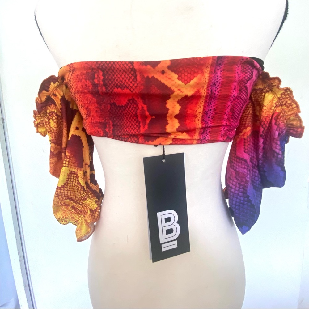 BFYNE Multicolor Snake Print Off Shoulder Bandeau Bikini Top Size Medium - Picture 5 of 6